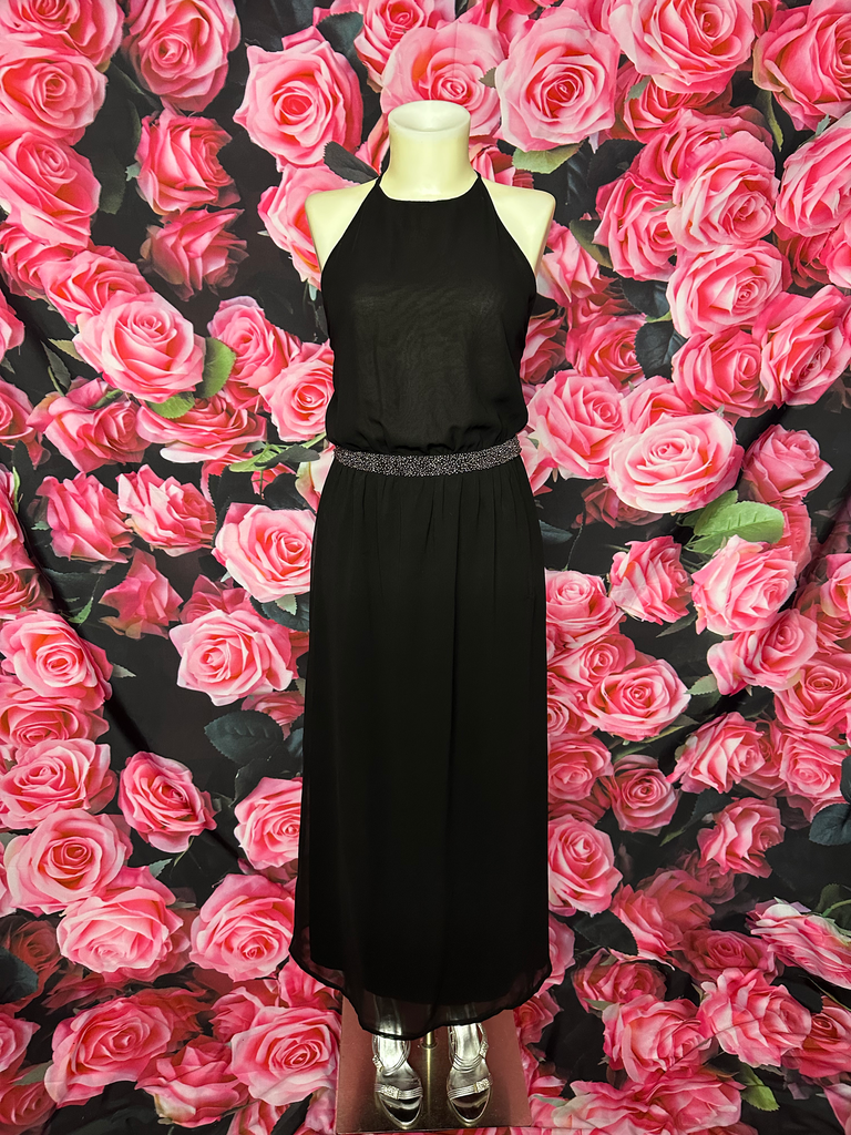 robe longue noir ceinture a strass