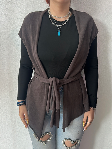 Gilet, marron à ceinture