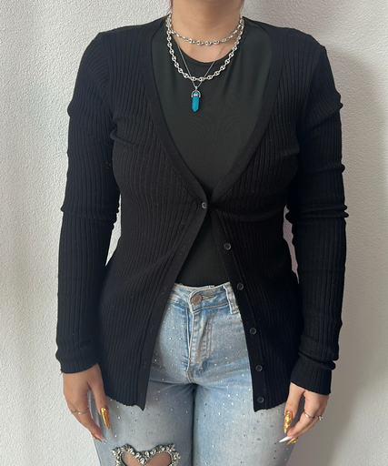 Gilet, noir, boutonné